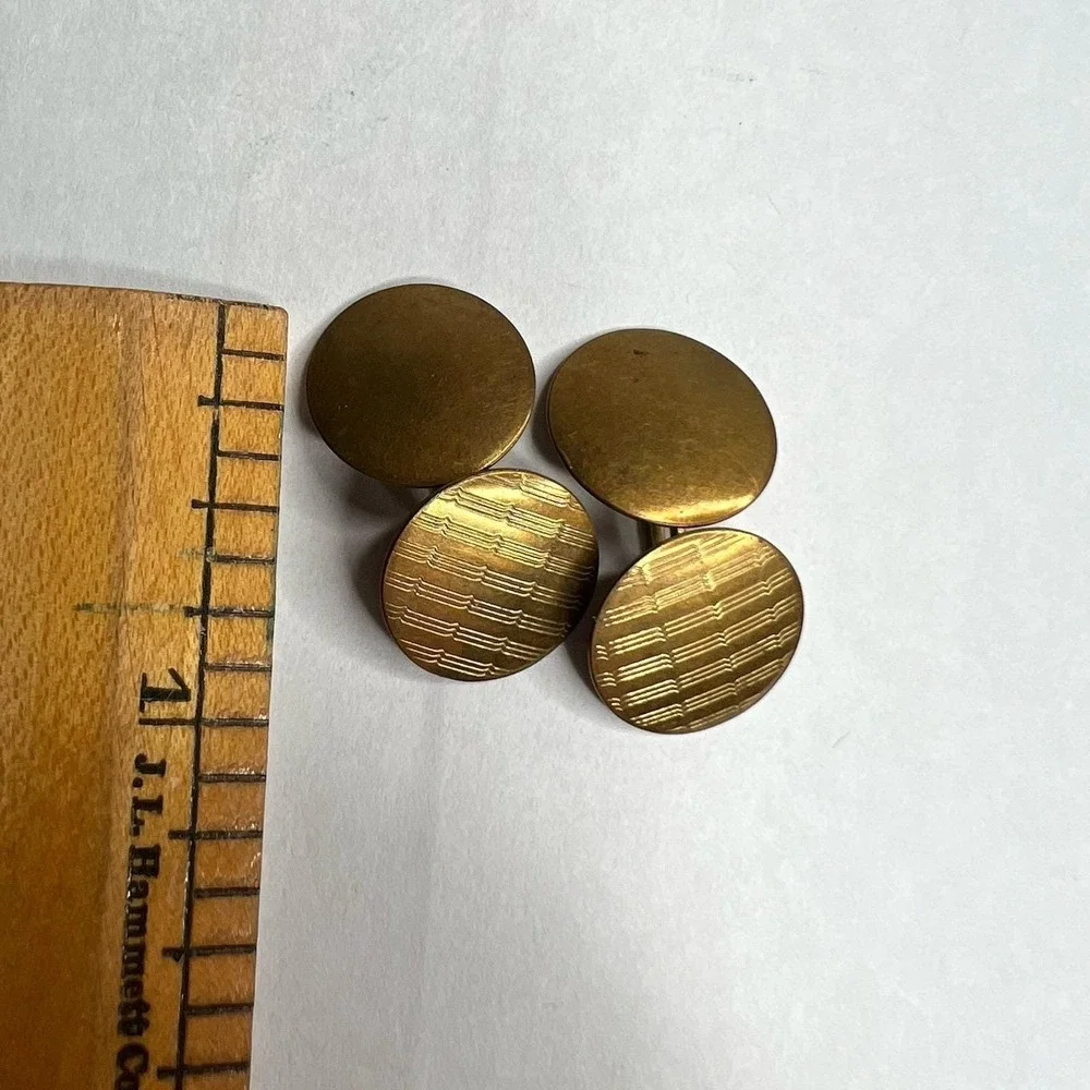 Vintage Unknown Brand Cufflinks -‎ Etched Gold Tone  - Double Sided - Art Deco